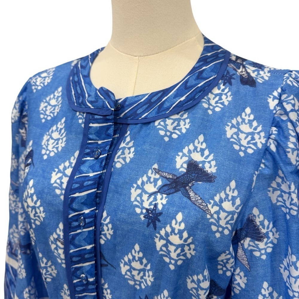 A Loves A Border Print Mandarin Collar Long Sleeve Button Front/Tie Maxi Dress - Picture 5 of 12